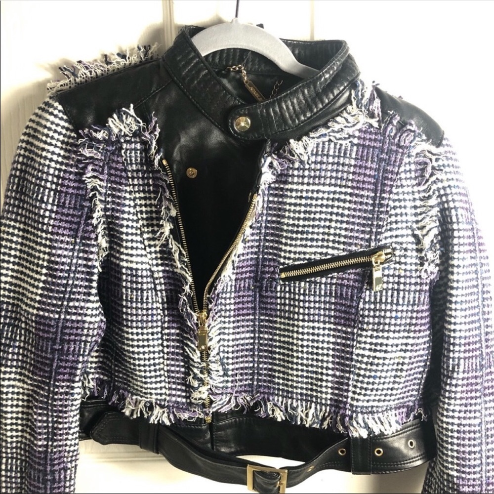 Apart Purple & Black Cropped Moto Jacket Size 8